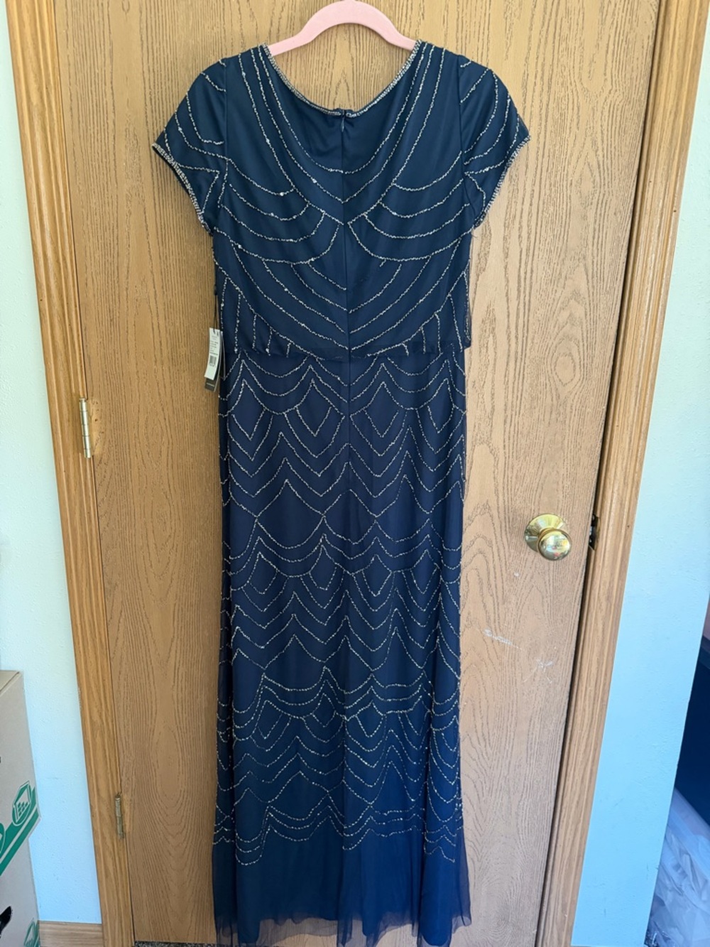 Adrianna Papell Navy Beaded Cap-Sleeve Evening Gown NWT *with DEFECTS*